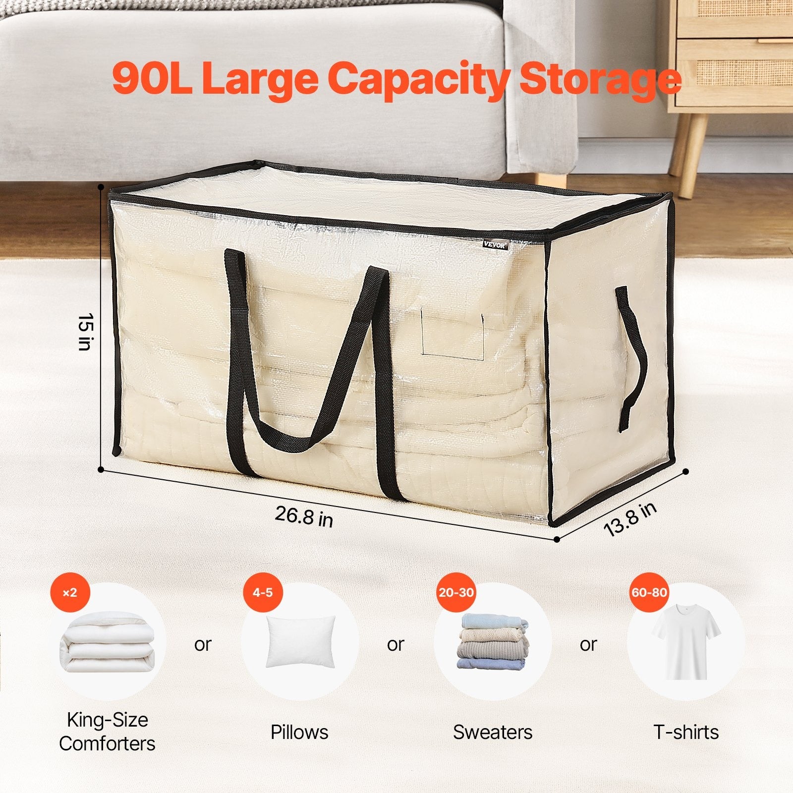 Bolsas de almacenamiento de ropa de 90 litros (paquete de 6)